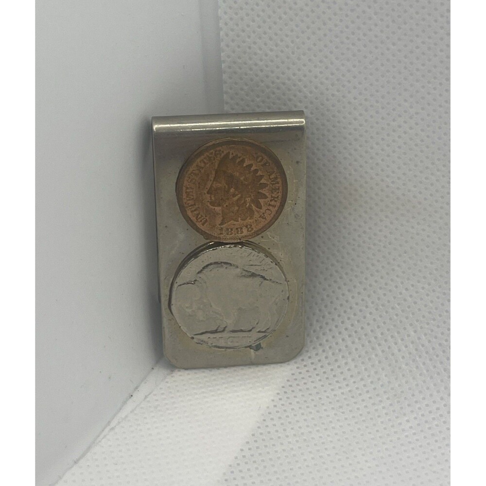 Vintage money Clip - south western with Indian Head penny1888 Buffalo nickle
